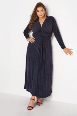 YOURS LONDON - Robe Maxi Bleue Marine Paillettée Plissée