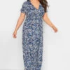 YOURS - Robe Maxi Noire & Bleue Marine Floral Cache-Coeur