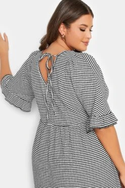 YOURS - Robe Midi Noire à Carreaux Texturée Smocké Manches Courtes -GrandeTendance Boutique bbacf179 cc23 45 137516 D