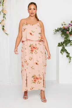 YOURS LONDON - Robe Rose Pâle Floral Volantée Superposée