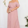 YOURS LONDON - Robe Rose Bardot Volanté Mousseline Demoiselle D'Honneur -GrandeTendance Boutique be2506c8 a82e 4b 161880 A
