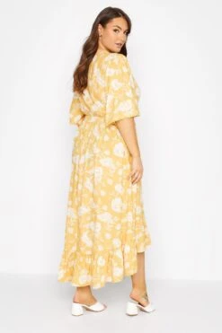 Robe Jaune Floral Ourlet Plongeant Volanté -GrandeTendance Boutique be69ed60 823e 4c 137120 C