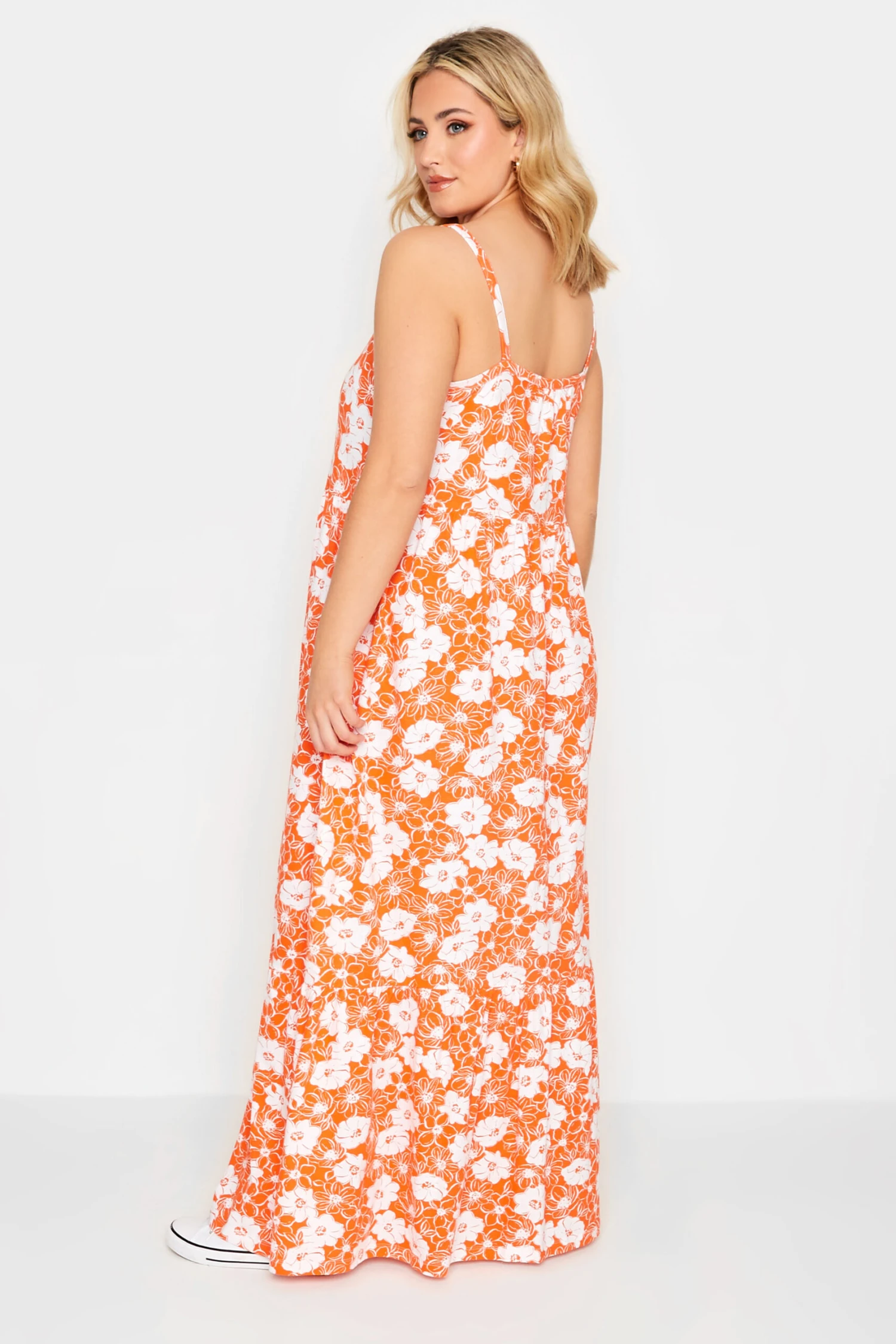 YOURS - Robe Orange Floral Volantée Fines Bretelles Maxi En Jersey 5 YOURS - Robe Orange Floral Volantée Fines Bretelles Maxi En Jersey – Image 3