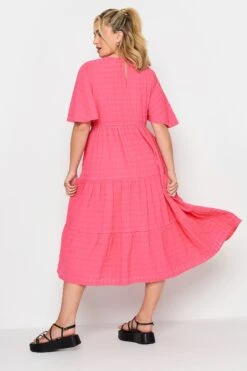 LIMITED COLLECTION - Robe Midi Rose Fushia Texturé Smocké -GrandeTendance Boutique bfa4783a 81f9 44 215542 C