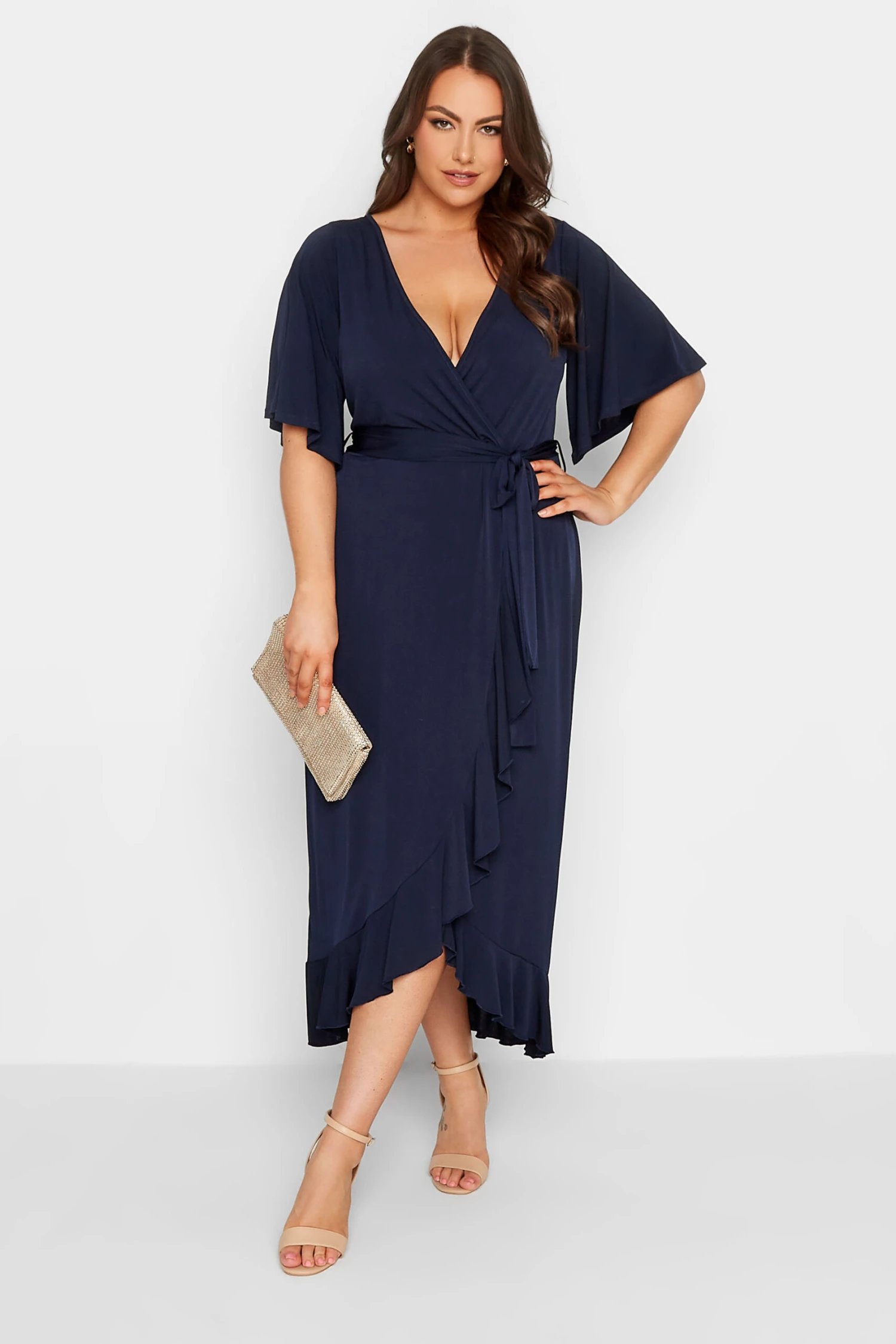 YOURS LONDON - Robe Bleue Marine Maxi Volantée Manches Amples 3 YOURS LONDON - Robe Bleue Marine Maxi Volantée Manches Amples
