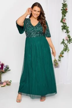 LUXE - Robe Verte Forêt Empiècement Sequin & Tulle