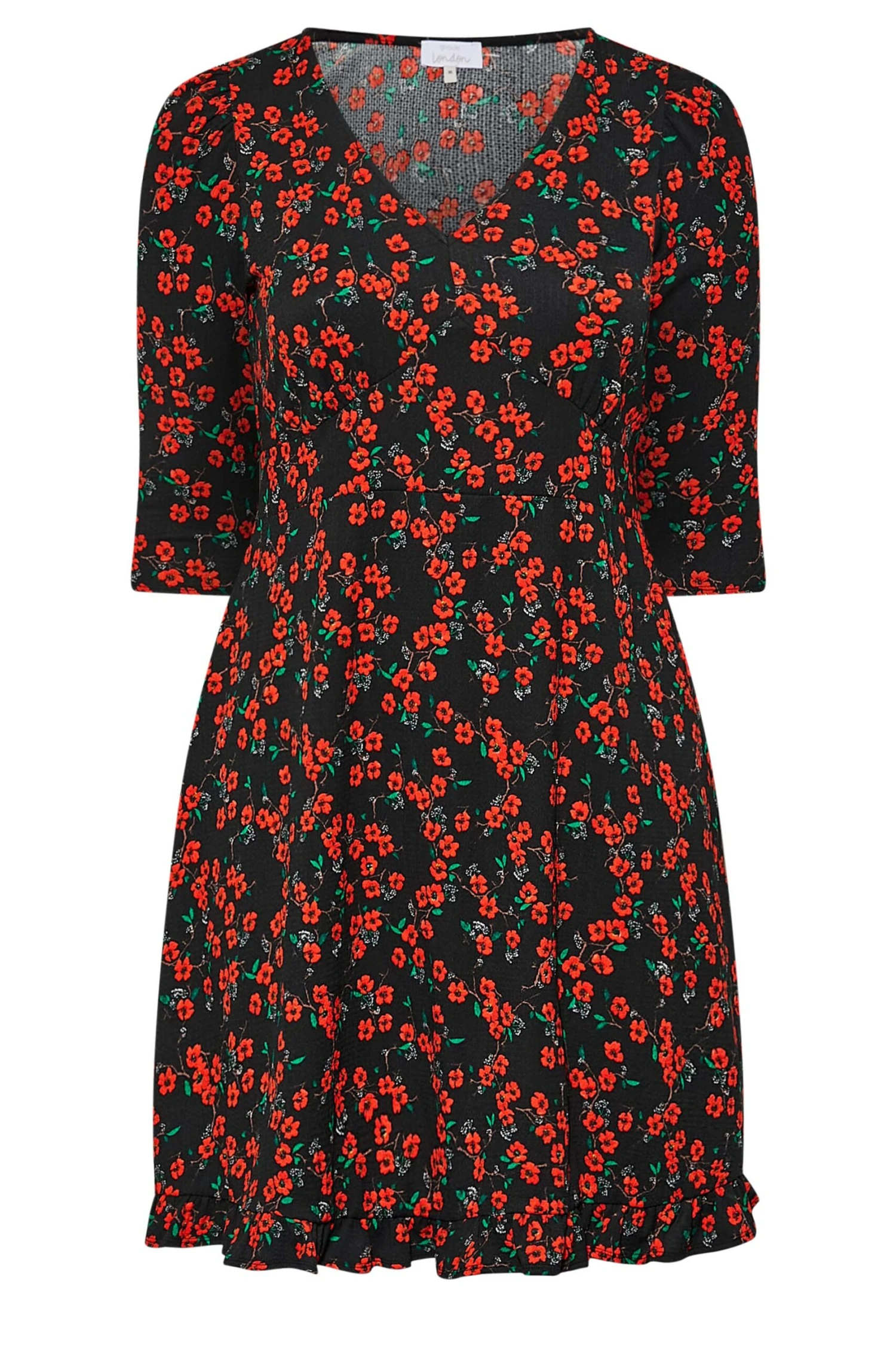 YOURS LONDON - Robe Noire & Rouge Petites Fleurs Volanté 8 YOURS LONDON - Robe Noire & Rouge Petites Fleurs Volanté – Image 6