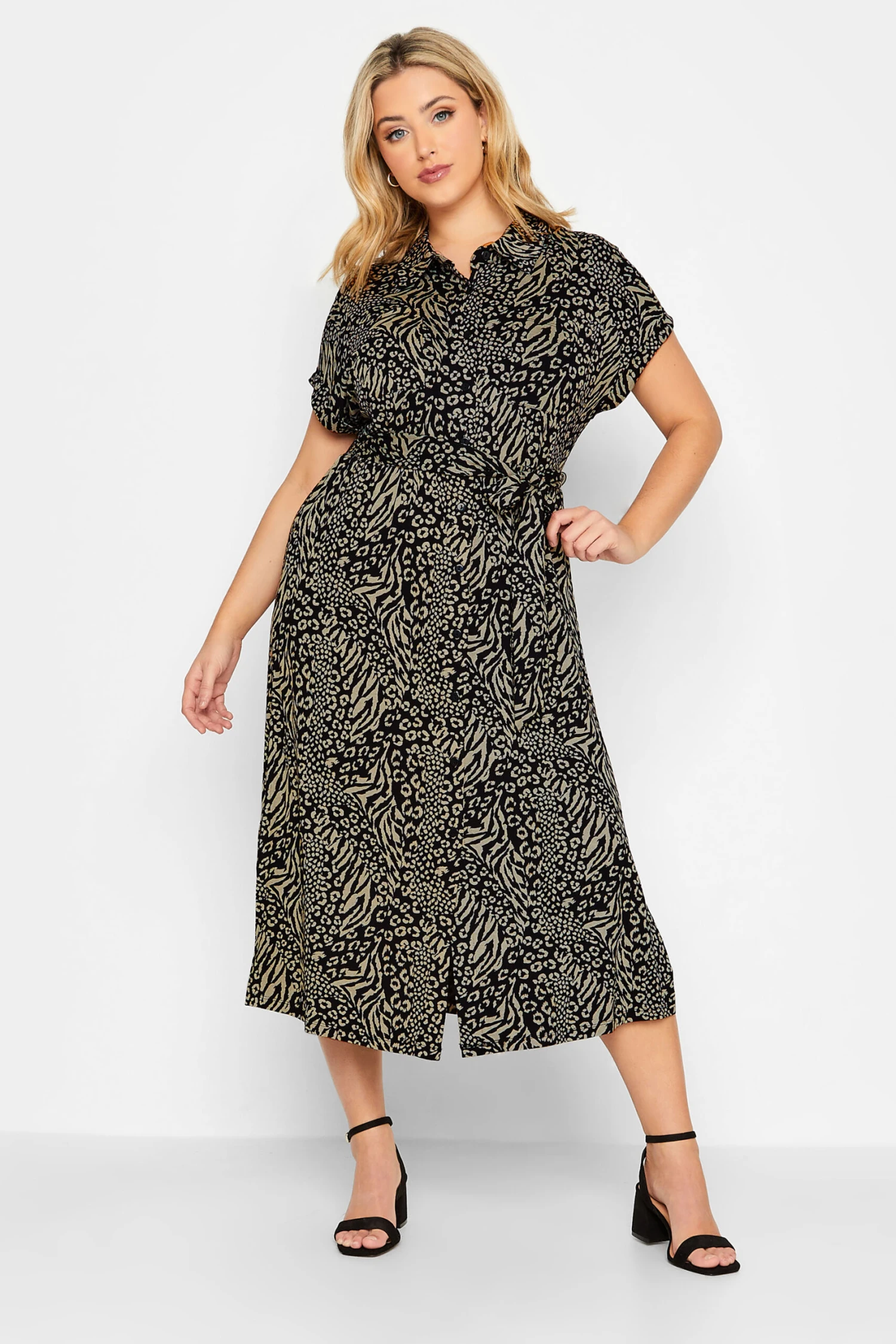 Robe Noire & Beige Midaxi Animal Manches Courtes 3 Robe Noire & Beige Midaxi Animal Manches Courtes