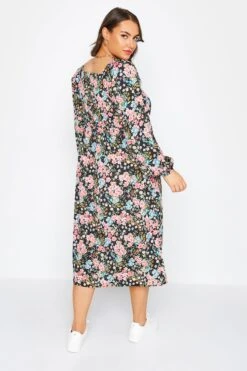 LIMITED COLLECTION - Robe Midi Noire Floral Rose Manches Longues -GrandeTendance Boutique c8959f46 801c 4d 214909 C
