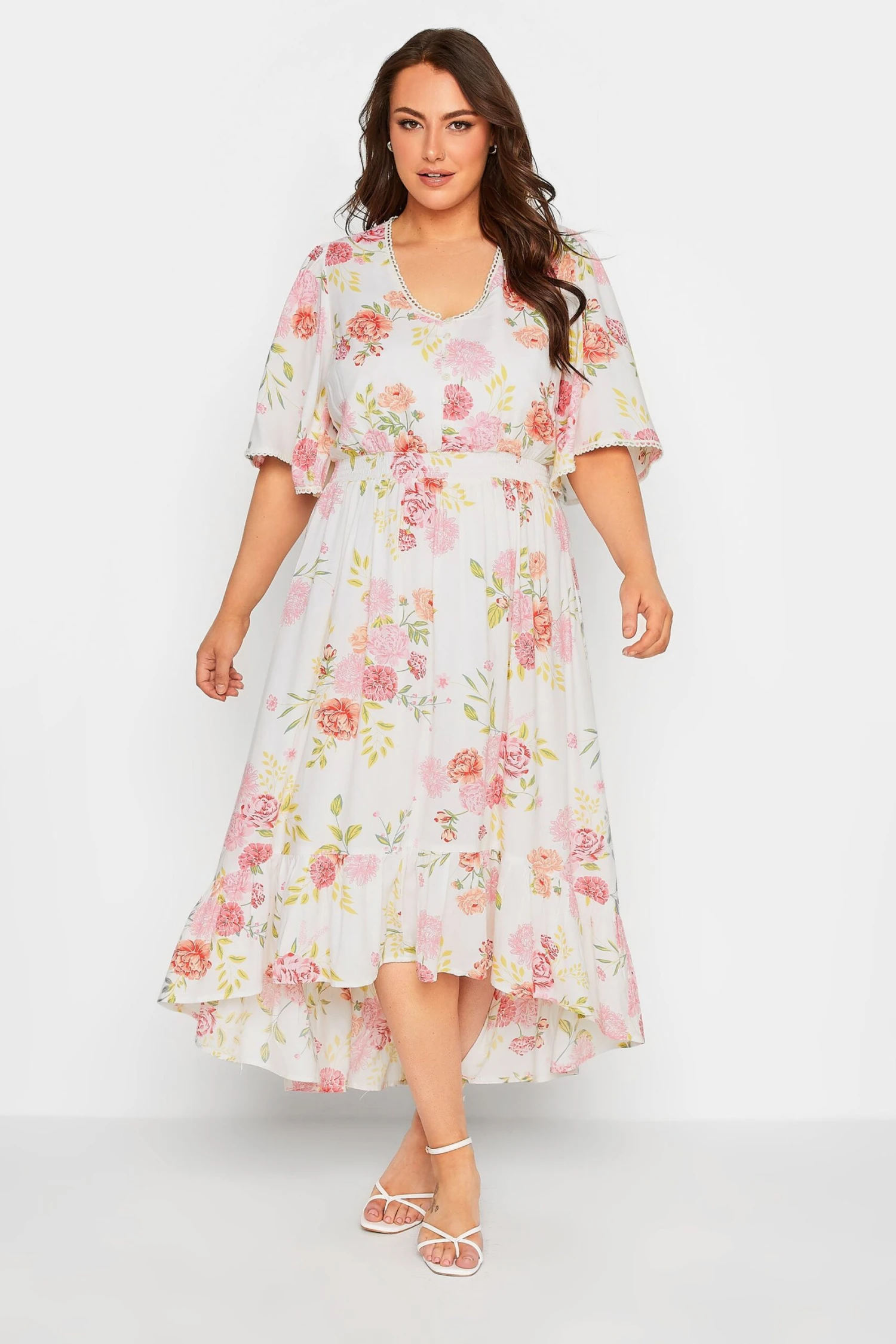 YOURS - Robe Blanche Floral Ourlet Plongeant Volanté 3 YOURS - Robe Blanche Floral Ourlet Plongeant Volanté