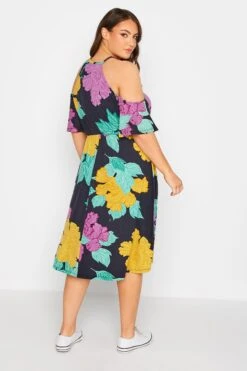 Robe Noire Fleurs Vertes & Jaunes Épaules Ajourées -GrandeTendance Boutique c927e715 9d71 44 300800 C