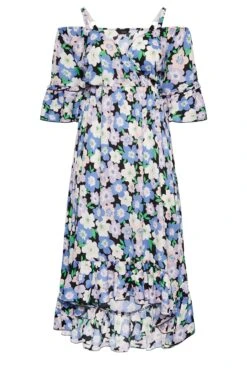 YOURS - Robe Bleue Floral Volanté Épaules Ajourées -GrandeTendance Boutique cab316fe 7ee6 42 137286 X