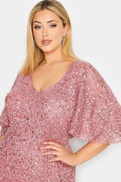 LUXE - Robe Rose Maxi à Sequins Manches Amples -GrandeTendance Boutique cb4fa2cf 50f7 4e 161992 D