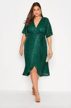 YOURS LONDON - Robe Vert Cache-Coeur Sequins Manches Courtes -GrandeTendance Boutique cba35c6d 2b54 4f 161394 B