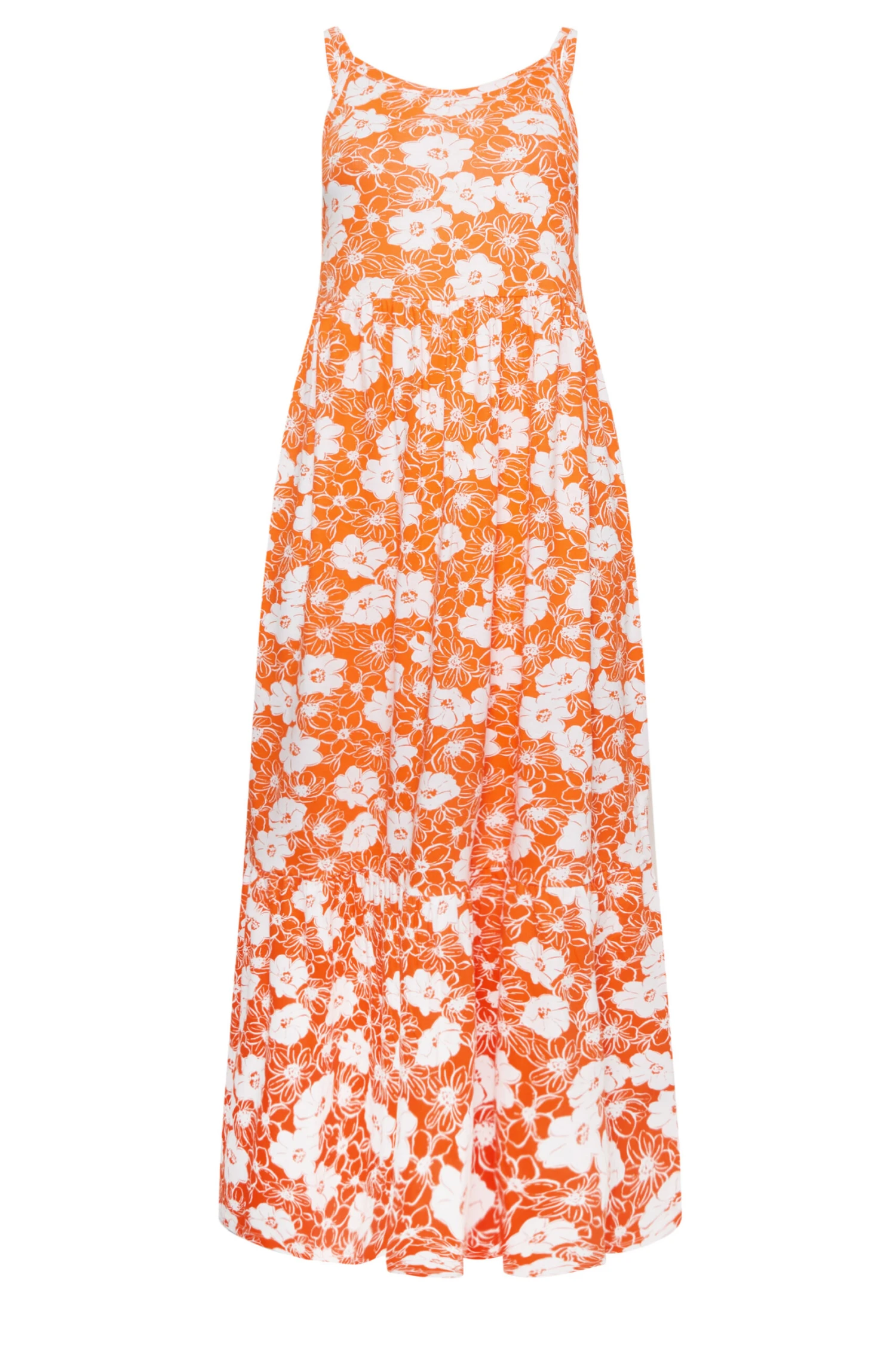 YOURS - Robe Orange Floral Volantée Fines Bretelles Maxi En Jersey 8 YOURS - Robe Orange Floral Volantée Fines Bretelles Maxi En Jersey – Image 6