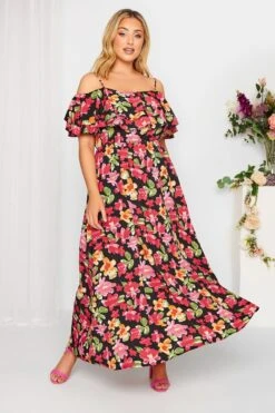 YOURS LONDON - Robe Noire Multi-Floral Style Bardot Demoiselle D'Honneur -GrandeTendance Boutique cdbc1d2b 3cde 4f 161956 B