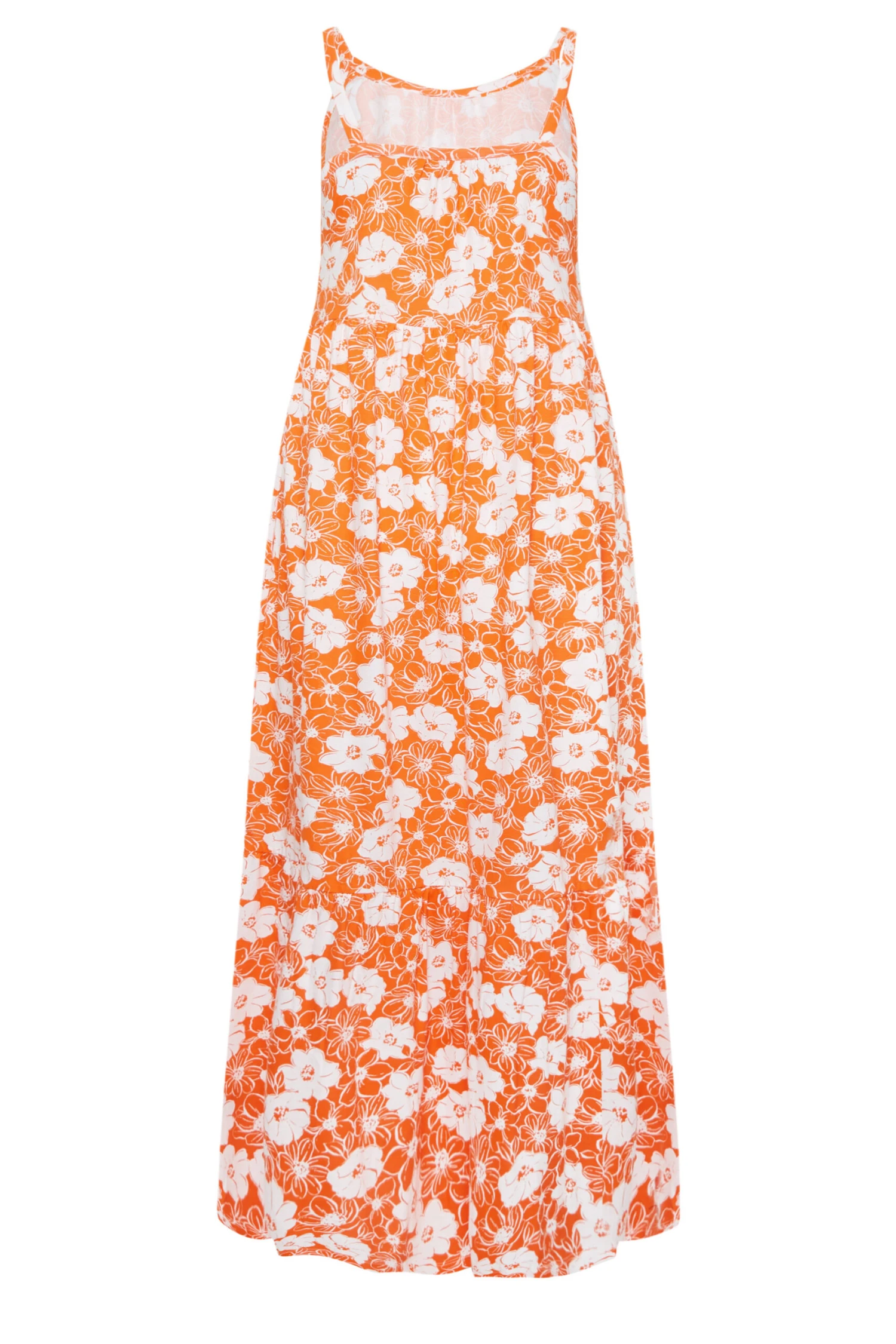 YOURS - Robe Orange Floral Volantée Fines Bretelles Maxi En Jersey 9 YOURS - Robe Orange Floral Volantée Fines Bretelles Maxi En Jersey – Image 7