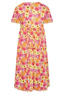 YOURS - Robe Rose & Jaune Floral Smocké Manches Courtes -GrandeTendance Boutique ce73140c 466a 45 137389 Y