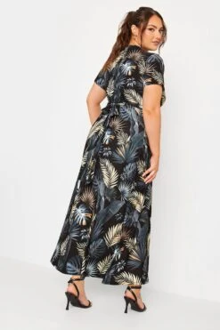 YOURS - Robe Cache-Coeur En Gris Charbonneux Feuilles Tropicales -GrandeTendance Boutique ce8eb99a 5998 40 302153 C