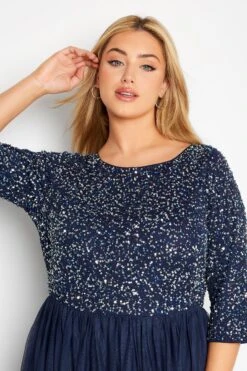 LUXE - Robe Bleue Marine Empiècement Sequin & Tulle -GrandeTendance Boutique ced89f8a 8fc4 48 161156 D