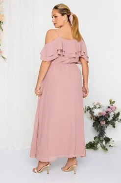 YOURS LONDON - Robe Rose Bardot Volanté Mousseline Demoiselle D'Honneur -GrandeTendance Boutique d0c128c2 36a1 40 161880 C
