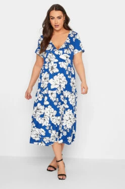 YOURS - Robe Bleue Roi Cache-Coeur Manches Courtes