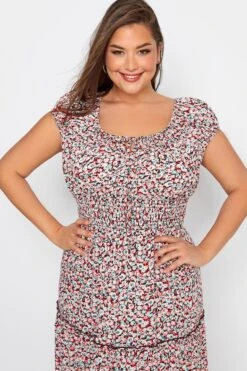 Robe Maxi Blanche & Orange Petites Fleurs Coupe Bardot -GrandeTendance Boutique d37c35f6 93ac 40 137134 D