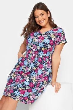 YOURS - Robe Bleue Mini Floral Rose Fushia à Poches -GrandeTendance Boutique d3b8f573 4821 45 137302 D