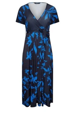 YOURS - Robe Maxi Cache-Coeur Bleue Roi & Noire Feuilles Volanté -GrandeTendance Boutique d4136f36 ac6b 41 302159 X