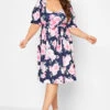YOURS LONDON - Robe Bleue Marine Floral Rose Manches Bouffantes -GrandeTendance Boutique d56fd6e7 c75f 41 162204 A