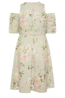 YOURS LONDON - Robe Verte Pastel Fleurie Épaules Ajourées -GrandeTendance Boutique d5a9614e f53f 4d 162149 Y