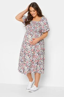 BUMP IT UP MATERNITY - Robe Rose & Blanche Floral Manches Bouffantes