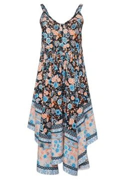 YOURS - Robe Noire Floral Bleu & Orange Ourlet Roulanté 14 YOURS - Robe Noire Floral Bleu & Orange Ourlet Roulanté -GrandeTendance Boutique d65014bf 24a0 4d 137346 X