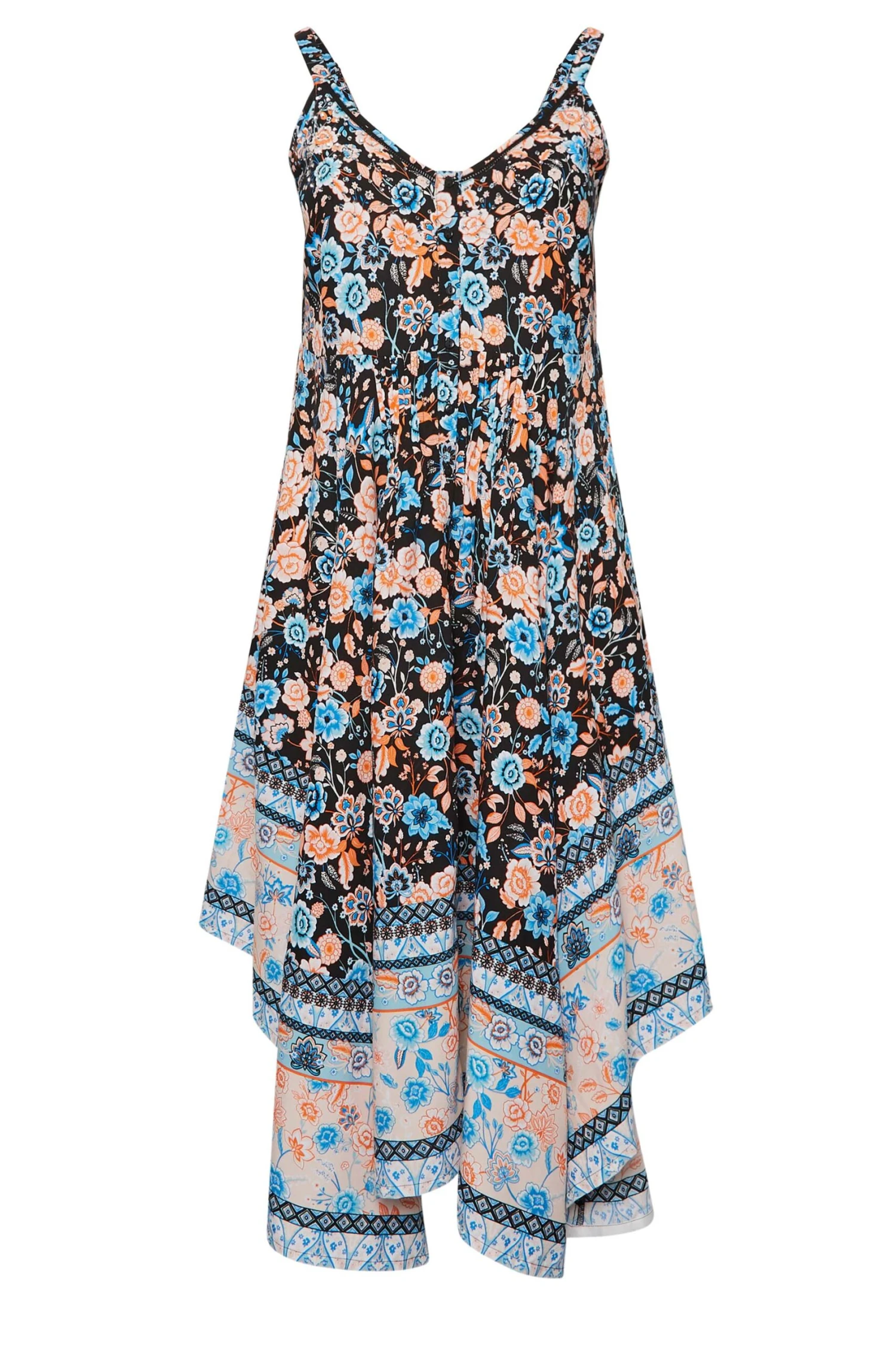 YOURS - Robe Noire Floral Bleu & Orange Ourlet Roulanté 8 YOURS - Robe Noire Floral Bleu & Orange Ourlet Roulanté – Image 6
