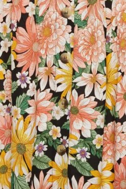 YOURS - Robe D'Été Noire Floral Jaune & Rose Saumon Boutonnée -GrandeTendance Boutique d6aa8764 dd0e 44 137396 Z