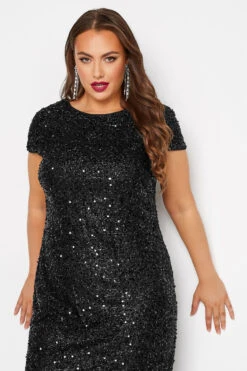 YOURS LONDON - Robe Sequin Noire Coupe Droite Manches Courtes -GrandeTendance Boutique d6be2cf7 cc2d 4f 161713 D
