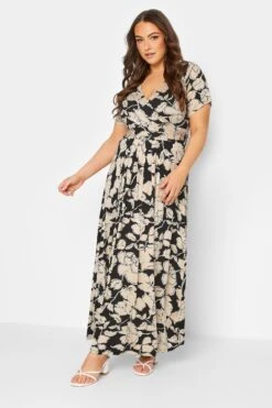 YOURS - Robe Maxi Noire & Beige Floral Cache-Coeur -GrandeTendance Boutique d70495ef 1506 43 137435 B