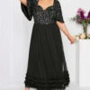 LUXE - Robe Noire Maxi Encolure Coeur à Sequins