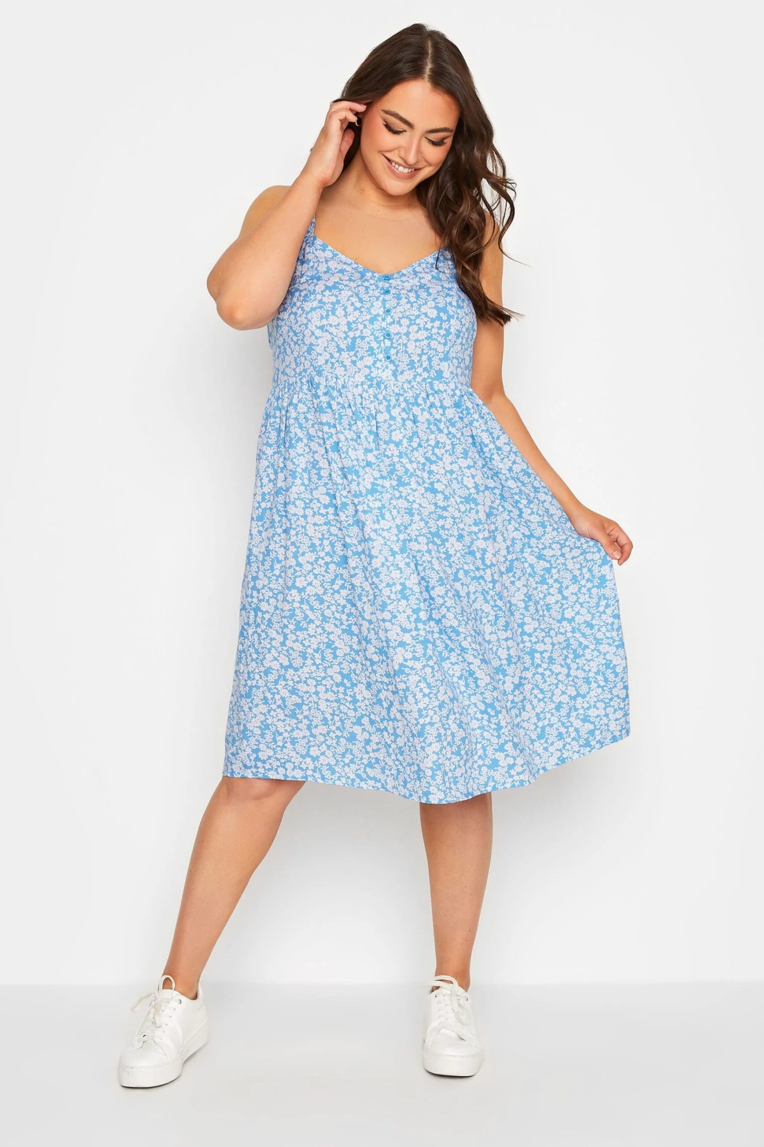 YOURS - Robe Bleue Floral Volanté Fines Bretelles 4 YOURS - Robe Bleue Floral Volanté Fines Bretelles – Image 2
