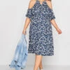 Robe Bleue Marine Floral Épaules Ajourées -GrandeTendance Boutique d7eb55e4 951d 43 300798 B