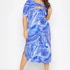 Robe T-Shirt Bleue Marbrée Manches Courtes