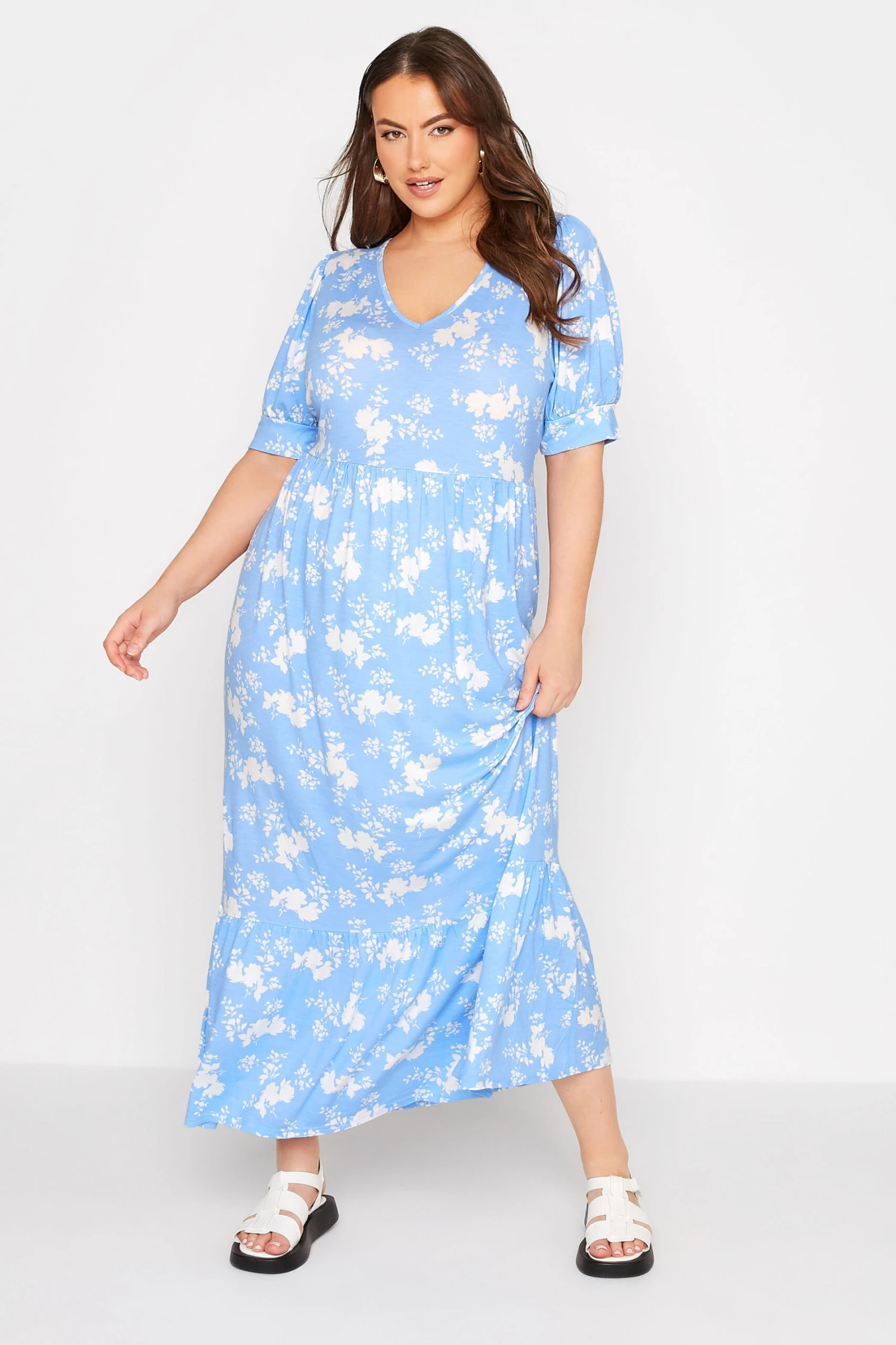 Robe Maxi Bleue Ciel Tâchetée Col V 3 Robe Maxi Bleue Ciel Tâchetée Col V