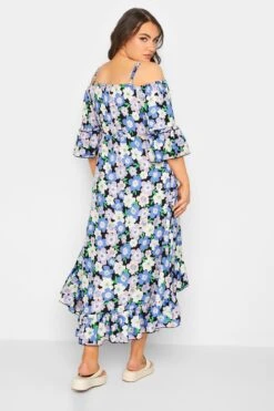 YOURS - Robe Bleue Floral Volanté Épaules Ajourées -GrandeTendance Boutique dcbfde64 5f59 40 137286 C