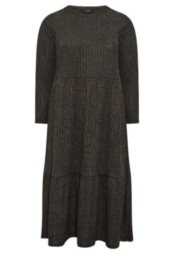 Robe Midi Grise Charbonneux Nervurée Volantée -GrandeTendance Boutique dd6c8899 31fb 47 301501 X