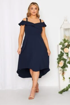YOURS LONDON - Robe Bleue Marine En Bardot Demoiselle D'Honneur