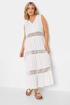 YOURS PETITE - Robe Blanche Maxi Volanté Design Crochet -GrandeTendance Boutique deddeec8 f5c9 40 174551 B