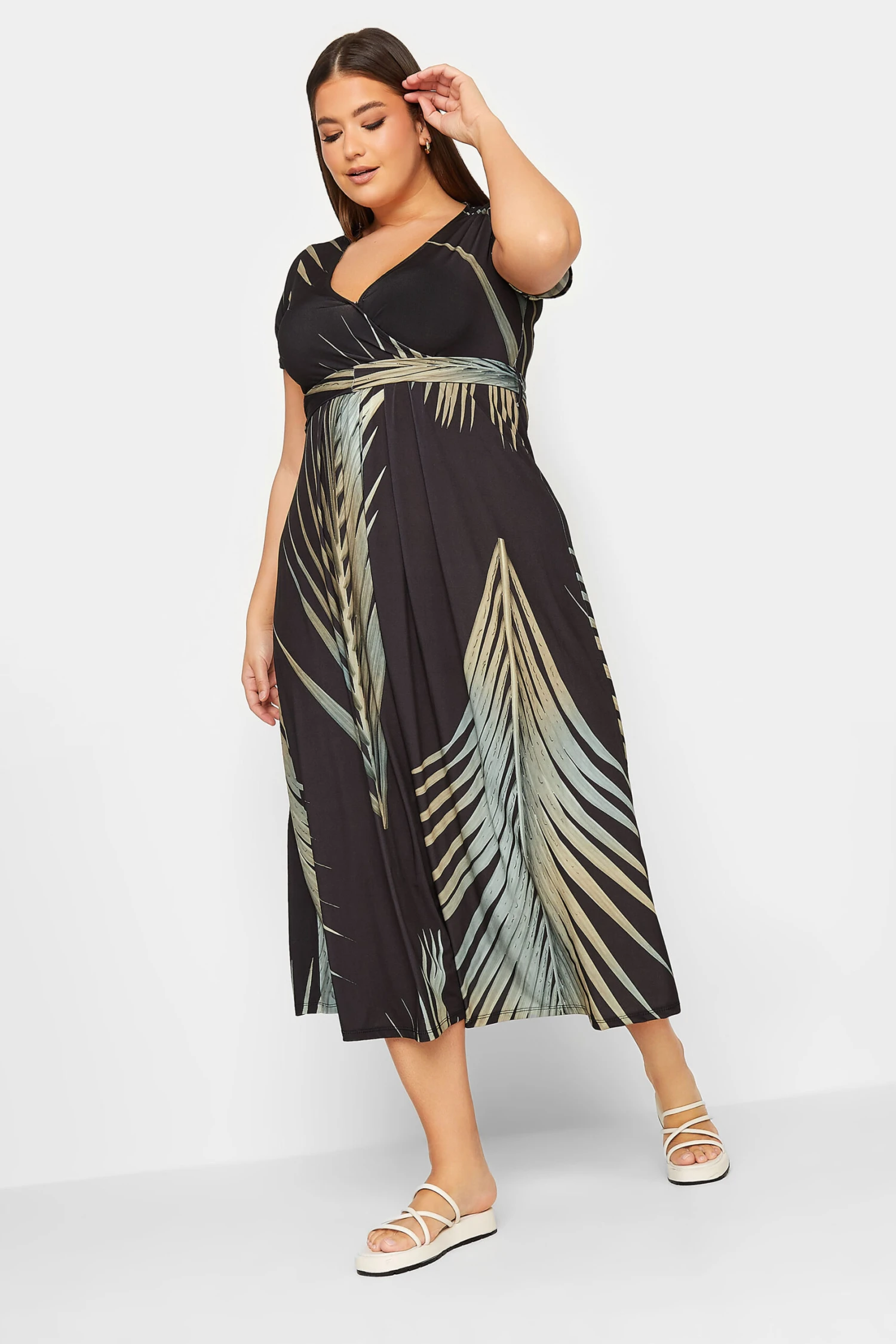 YOURS - Robe Cache-Coeur Noire Feuilles Tropicales