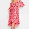 YOURS - Robe Rose Floral Volanté Épaules Ajourées -GrandeTendance Boutique dfcf379f a27f 40 137287 A