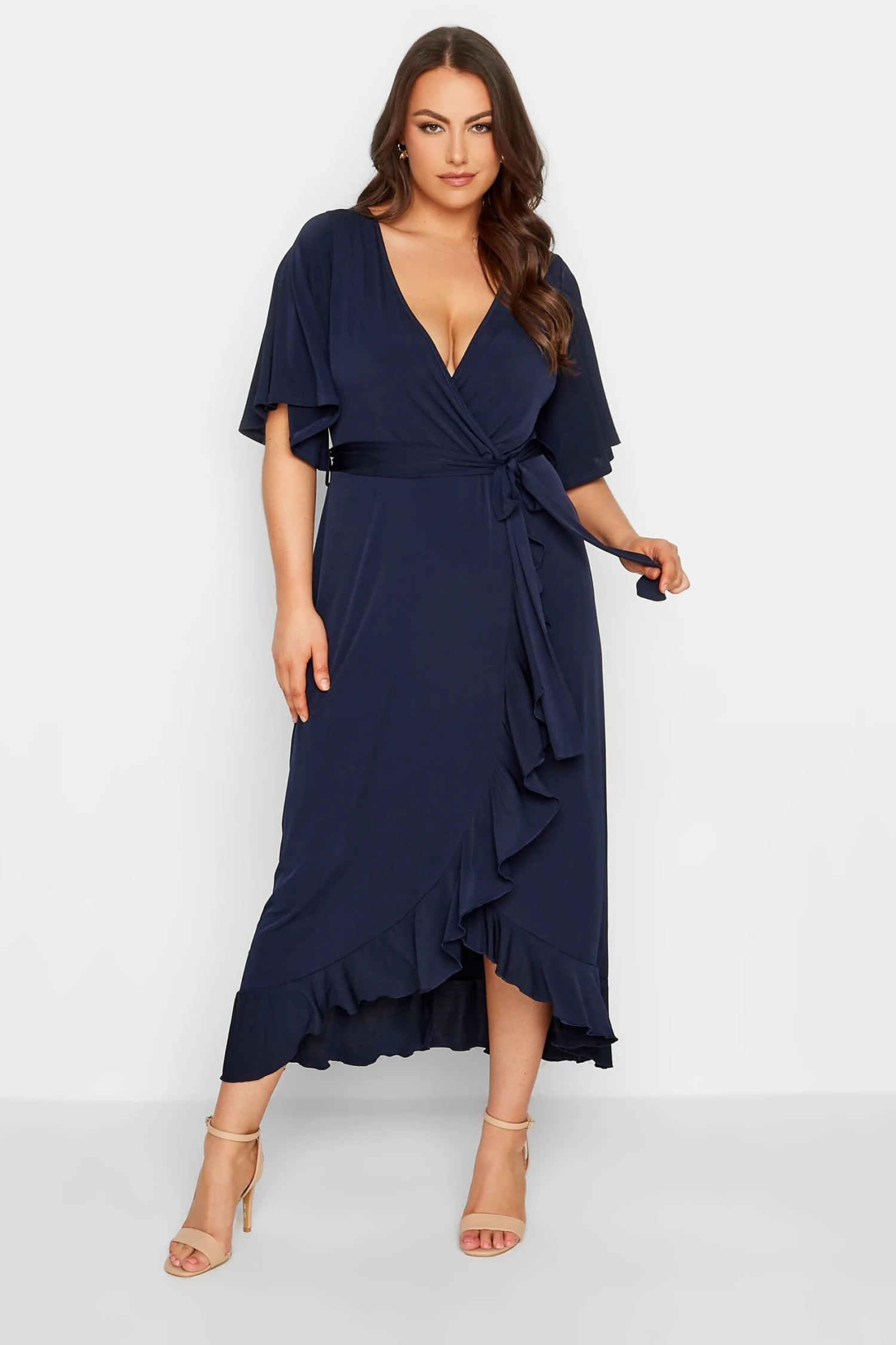 YOURS LONDON - Robe Bleue Marine Maxi Volantée Manches Amples 4 YOURS LONDON - Robe Bleue Marine Maxi Volantée Manches Amples – Image 2