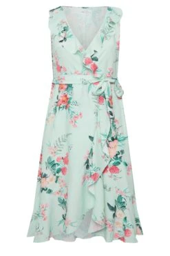 YOURS LONDON - Robe Verte Menthe Floral Rose Cache-Coeur Volanté -GrandeTendance Boutique e050cfe0 6690 44 162053 X